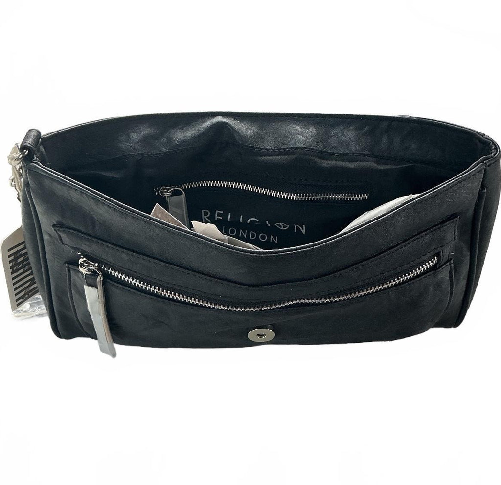 Religion Black Leather Clutch Bag