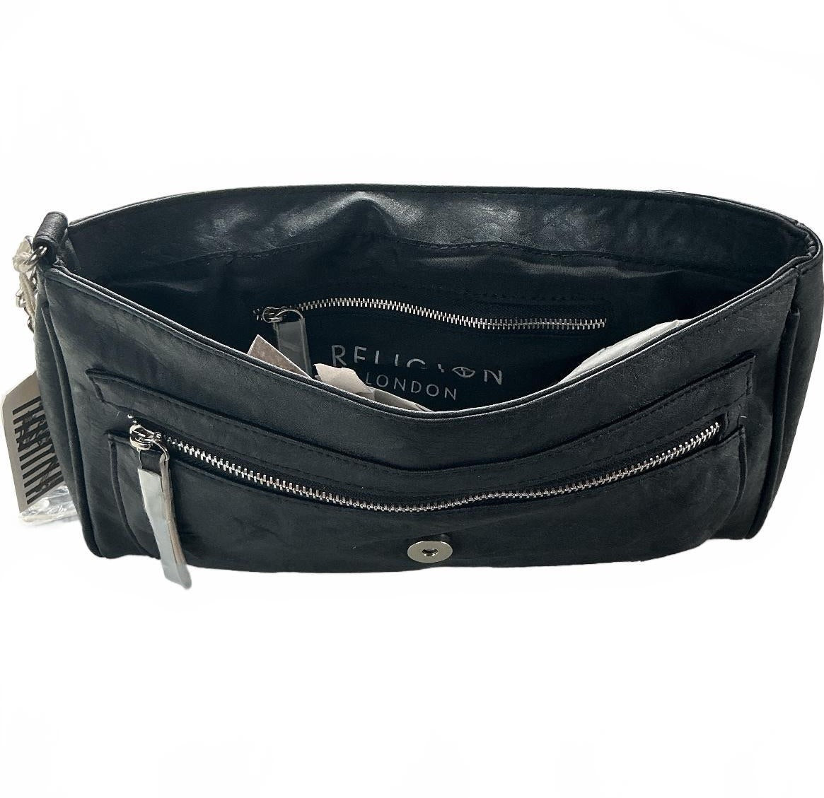 Religion Black Leather Clutch Bag
