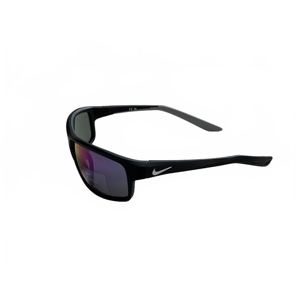 Nike Adrenaline 22 E sunglasses in matte black pink-mirrored field tint lenses.