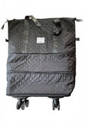 Fashion Bag Black Quilted Expandable Travel Tote Bag with Wheels - Large