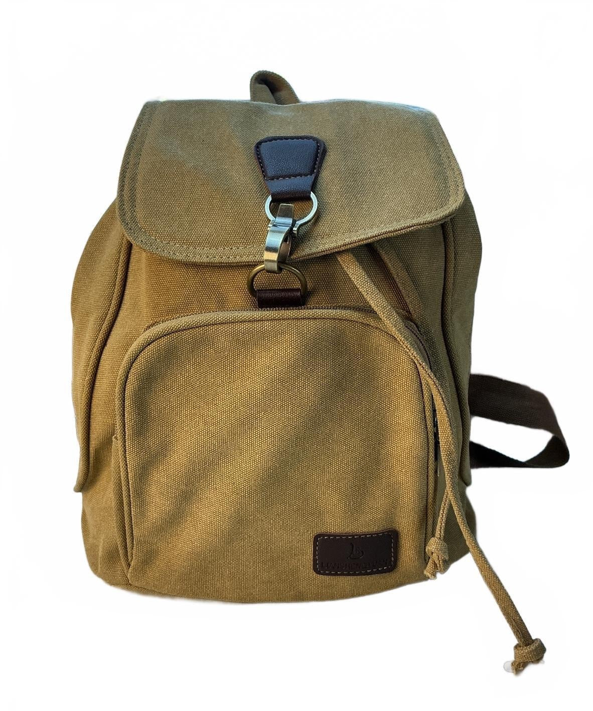 Liangmendian Canvas Backpack Unisex Tan Large Front Pocket