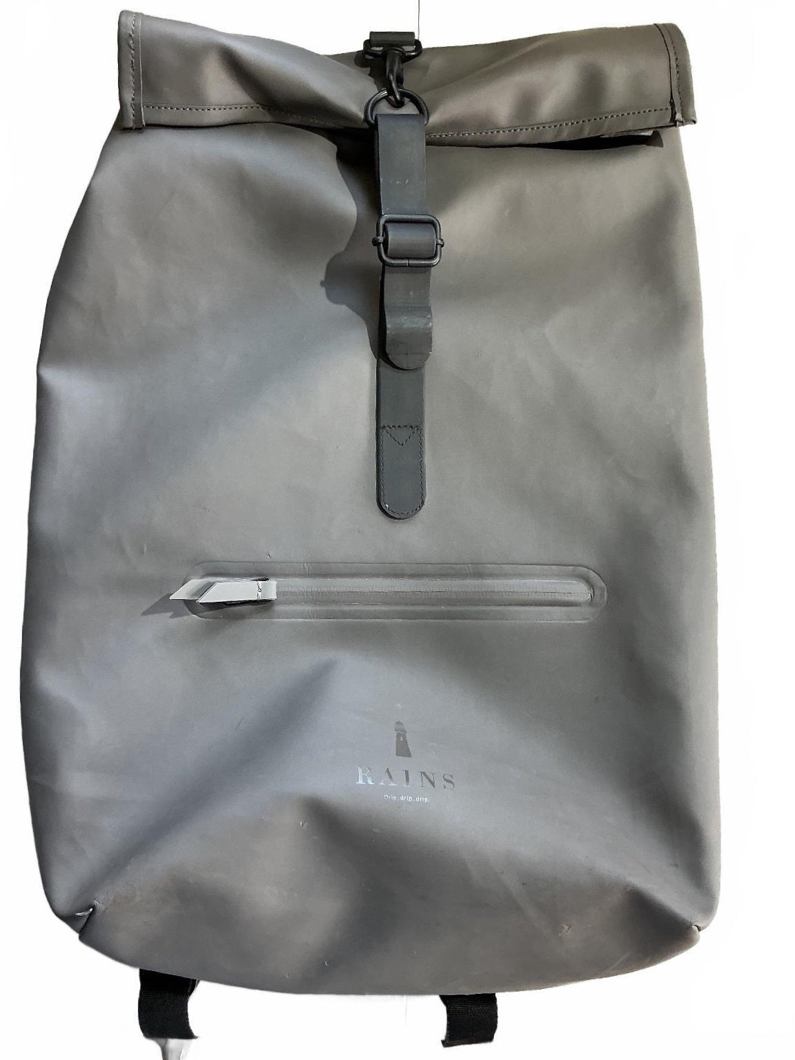 RAINS Rolltop Backpack Unisex Gray Waterproof Polyester PU Size One Size