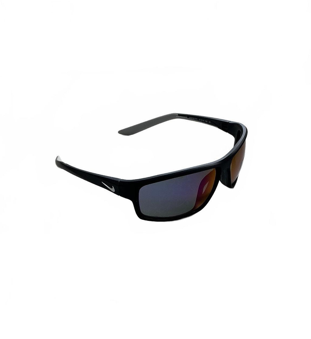 Nike Adrenaline 22 E sunglasses in matte black pink-mirrored field tint lenses.