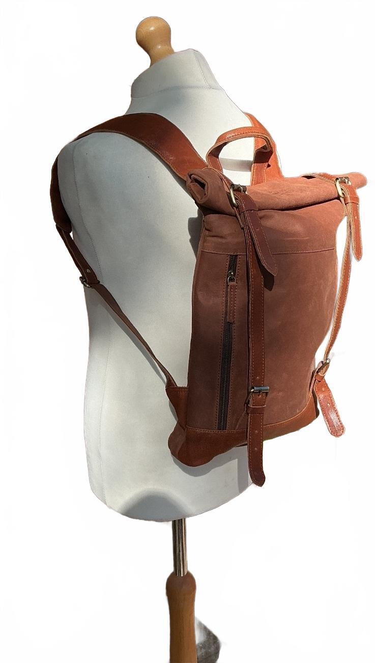 Oxford Chariot Bespoke Luxury Leather Rucksack With Laptop Sleeve Roll Top