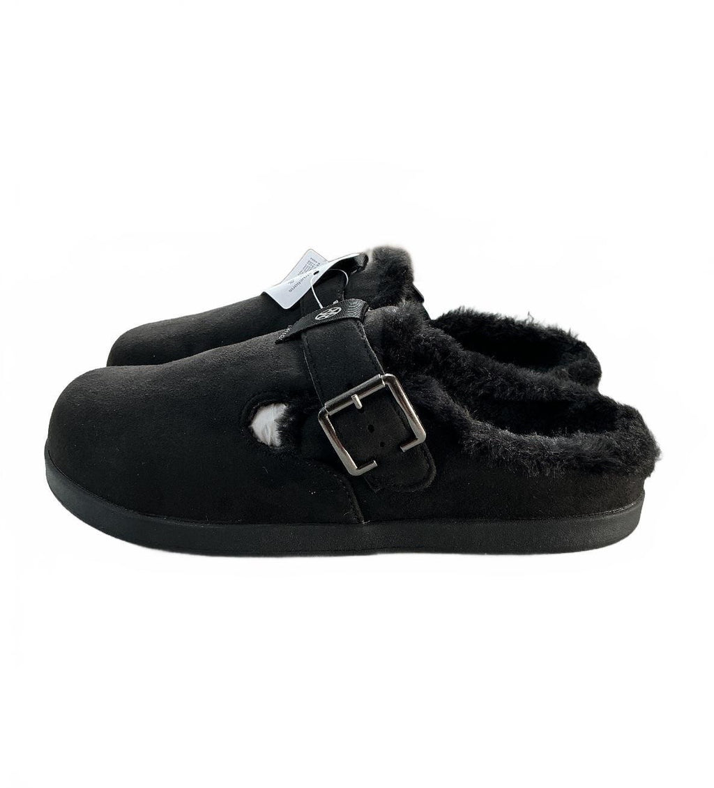 Sisttke Winter Clogs Women's Size 7.5 Black Suede Adjustable Strap Faux Fur