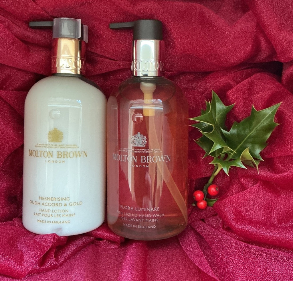 Molton Brown Oudh Accord & Flora Luminaire Hand Wash/Lotion +Giftbag  2 x 300ml