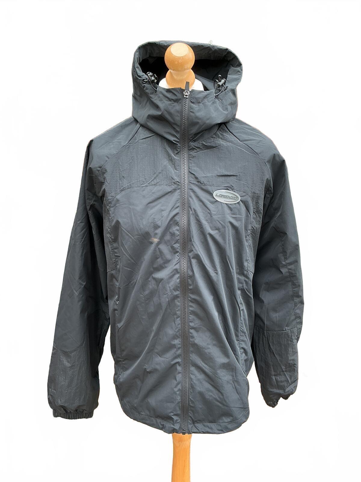 Lorenzo Black Windbreaker Hooded Jacket Size Regular XL Outdoor Coat