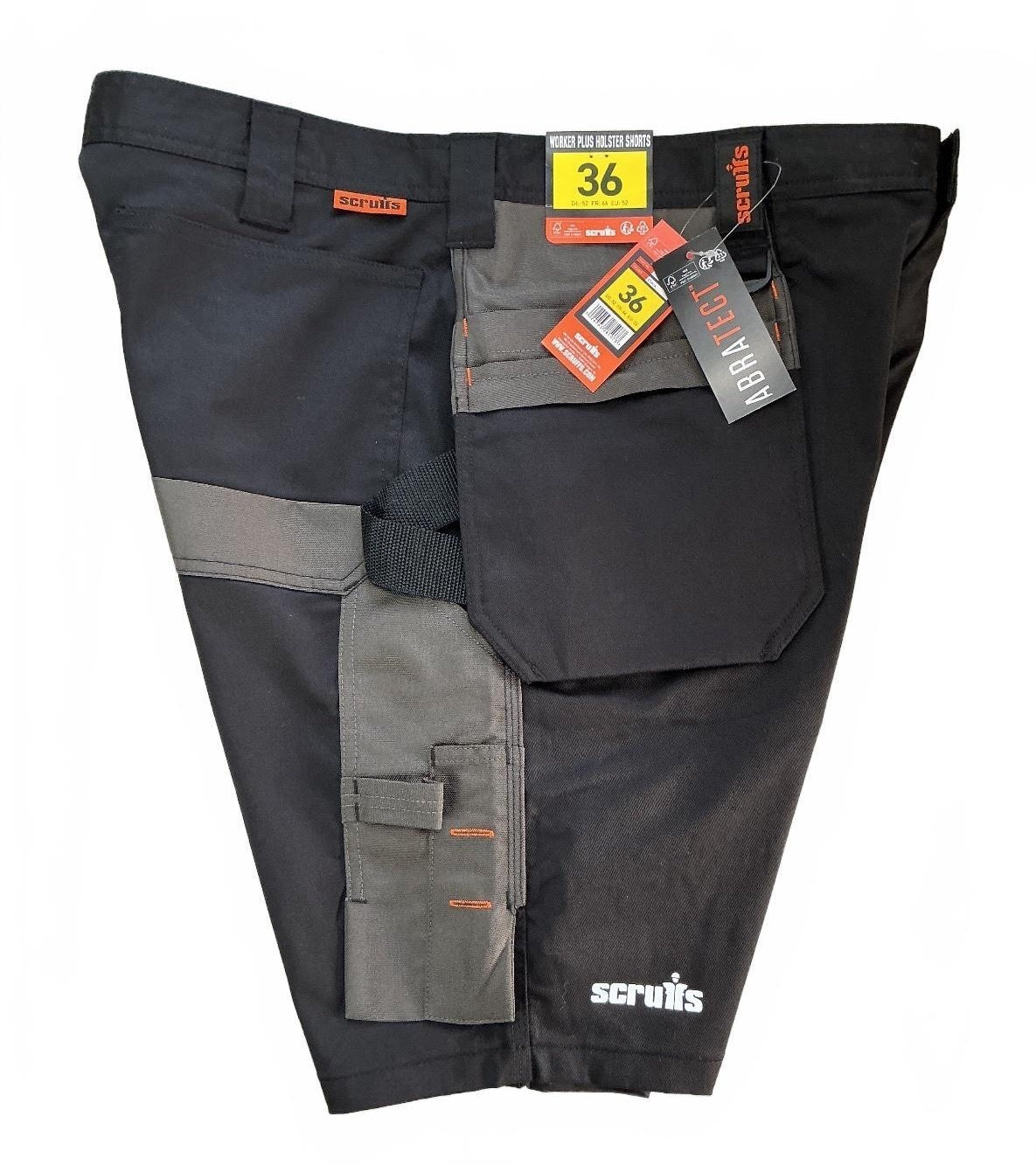 Scruffs Worker Plus Holster Shorts Men Size 36 Black Durable Lightweight