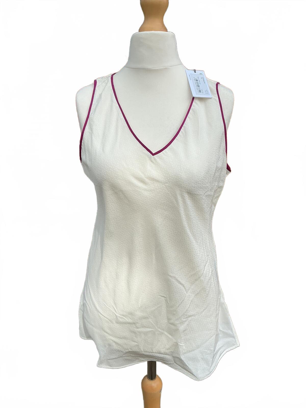 Silk Paul Smith Cream Sleeveless Top with Purple Trim Size 14