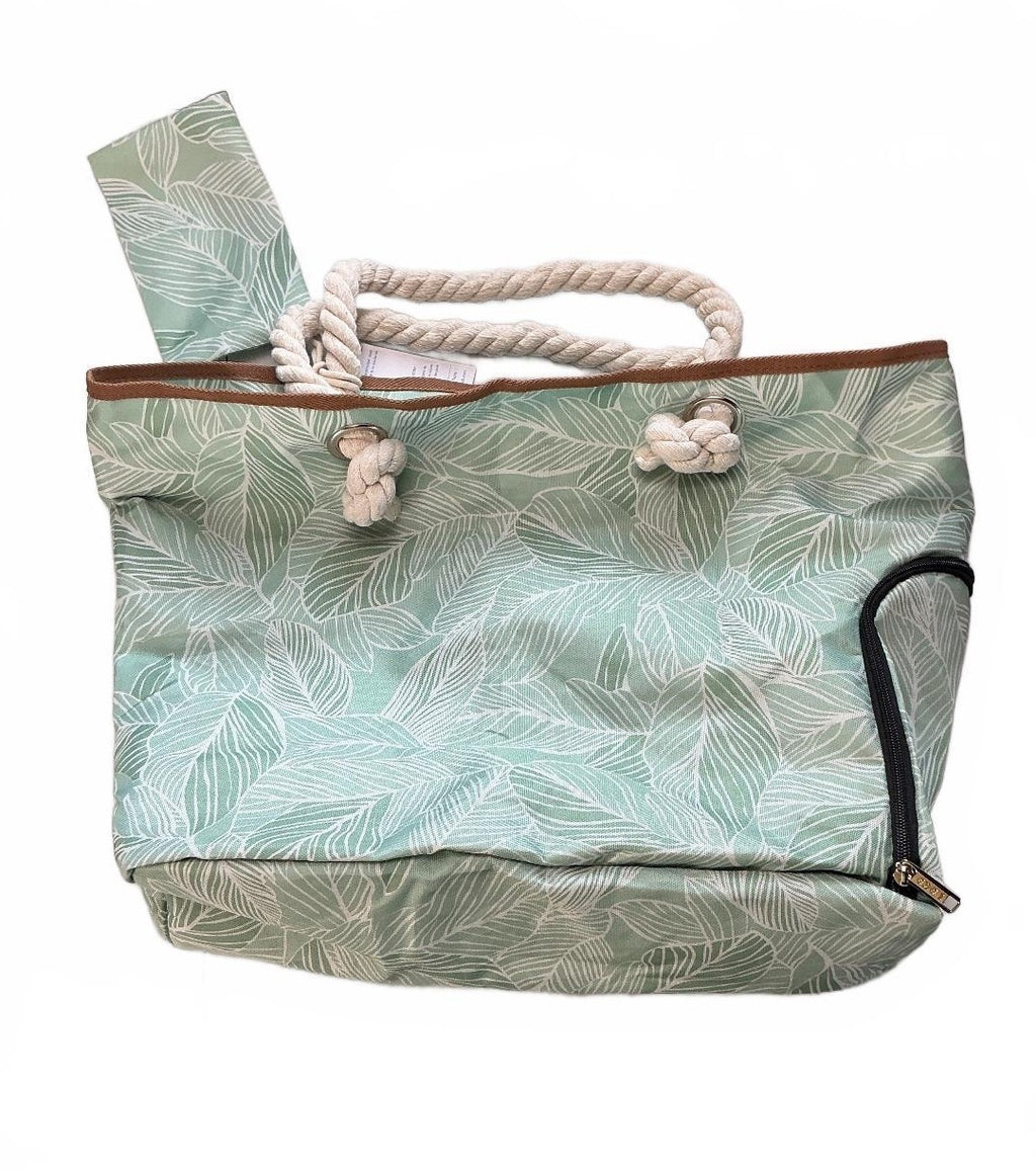 Leke Women's Tote Bag Green Leaf Pattern Rope Handles Stylish Summer Beach Bag