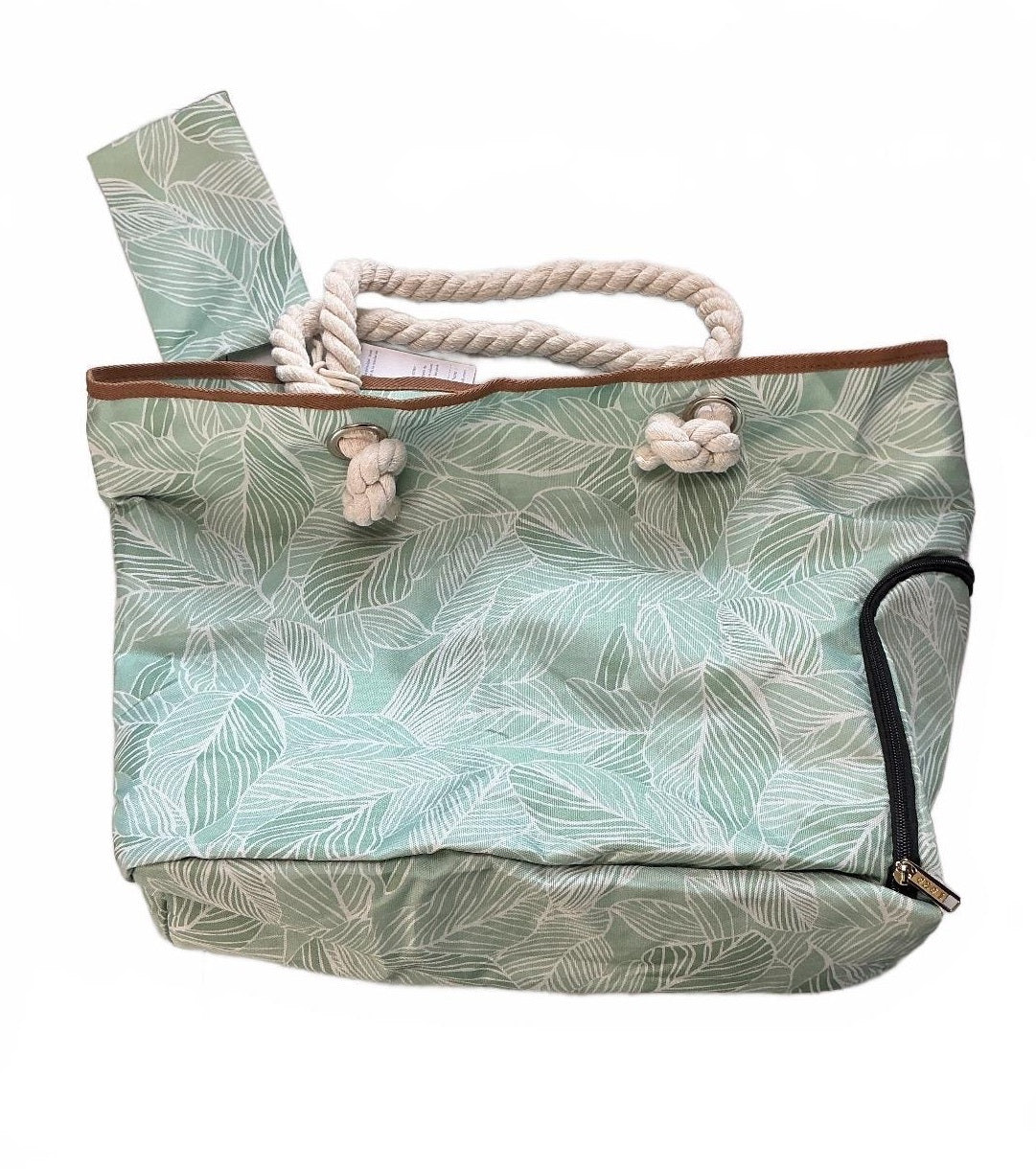 Leke Women's Tote Bag Green Leaf Pattern Rope Handles Stylish Summer Beach Bag