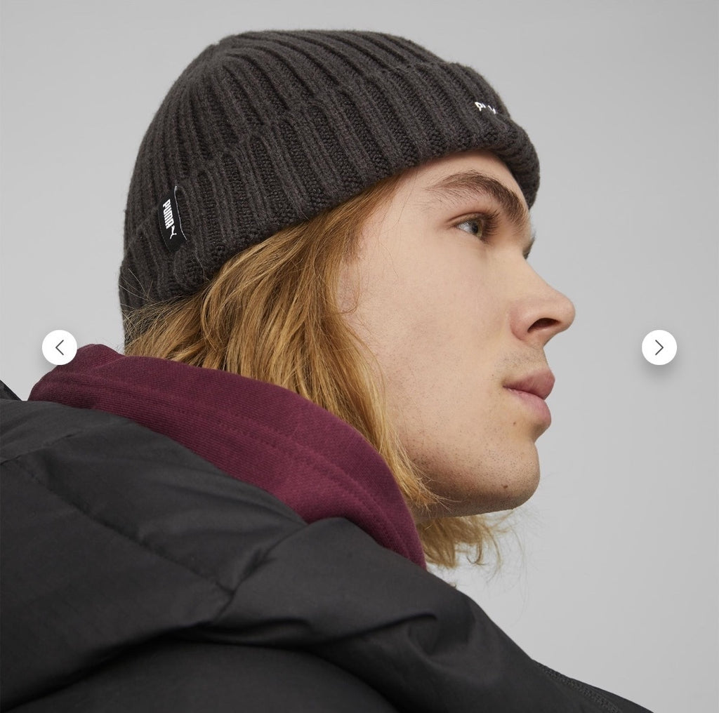 Puma Sportwear Fisherman Beanie Unisex Adult Black Ribbed Knit Hat