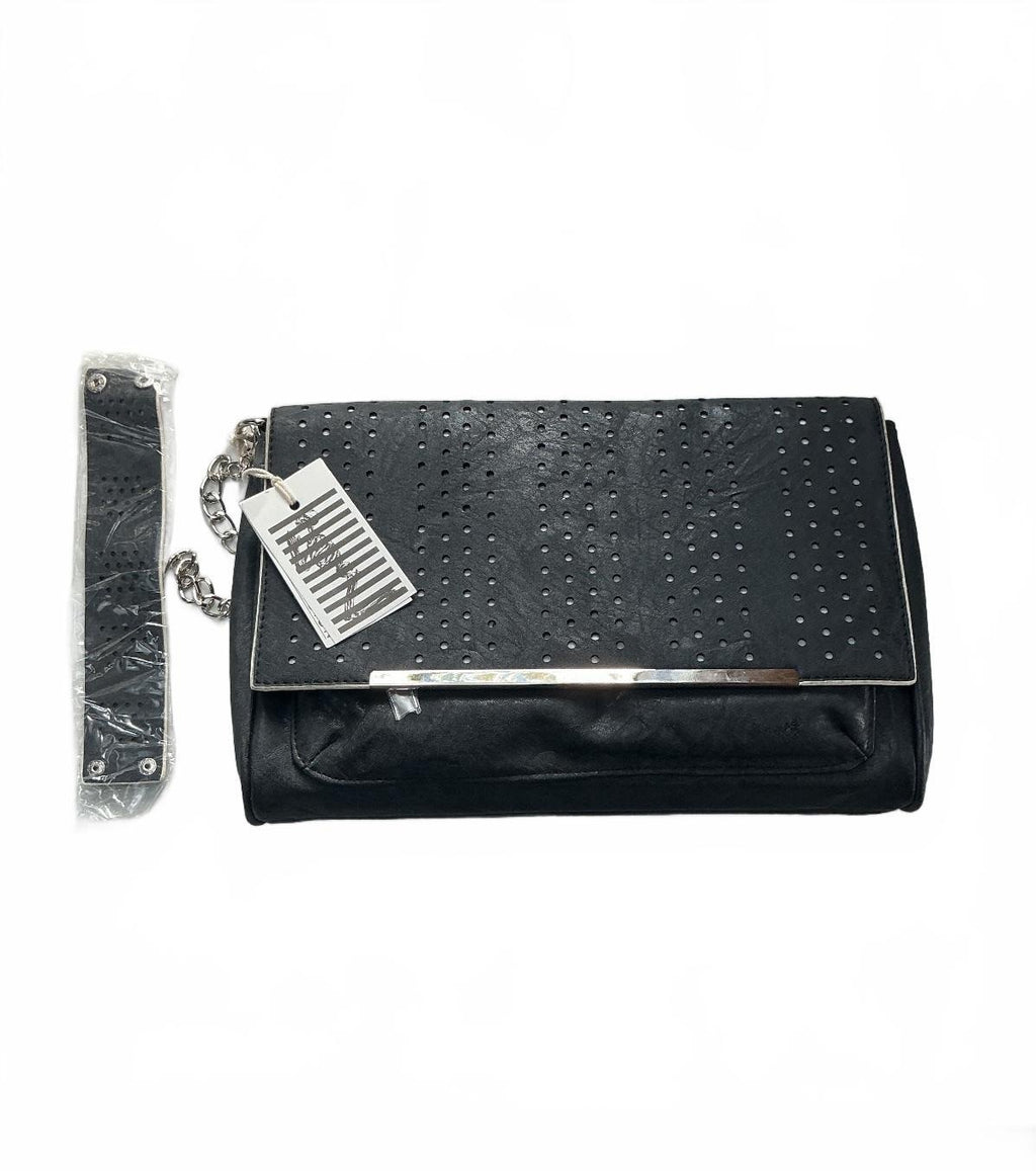 Religion Black Leather Clutch Bag