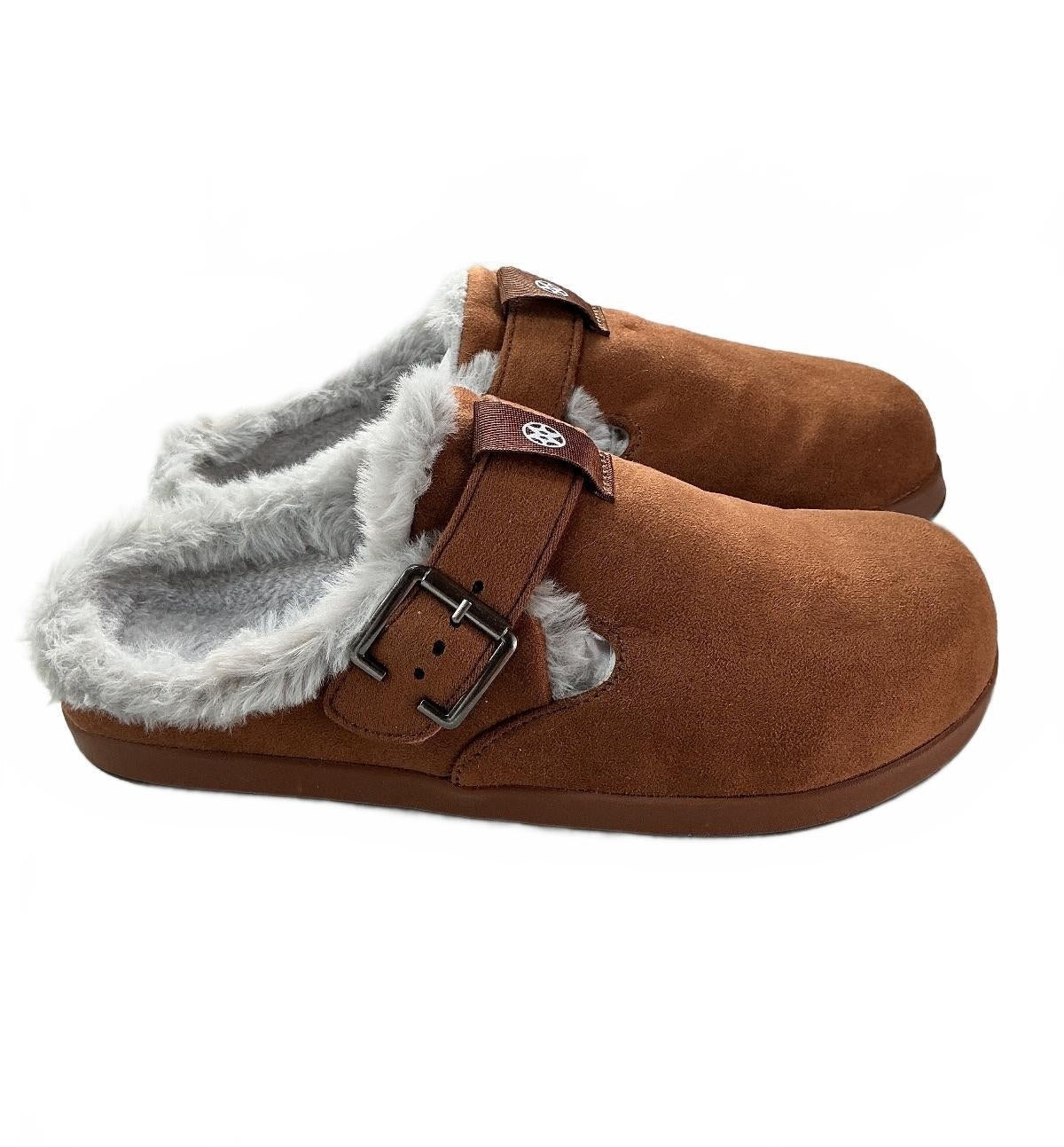 Sisttke Winter Clogs Unisex Brown Grey Faux Fur Lined Adjustable Strap