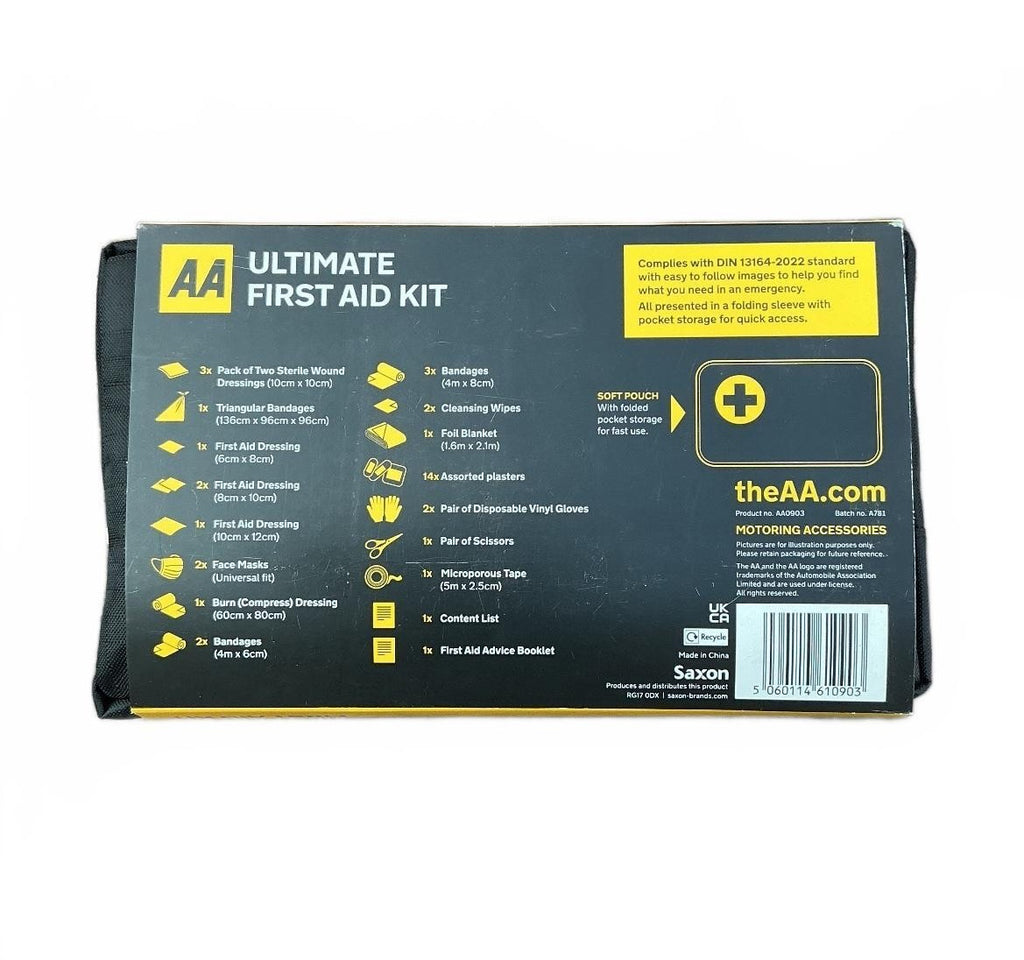 AA Ultimate First Aid Kit Black DIN 13164:2022 Emergency Essentials Case