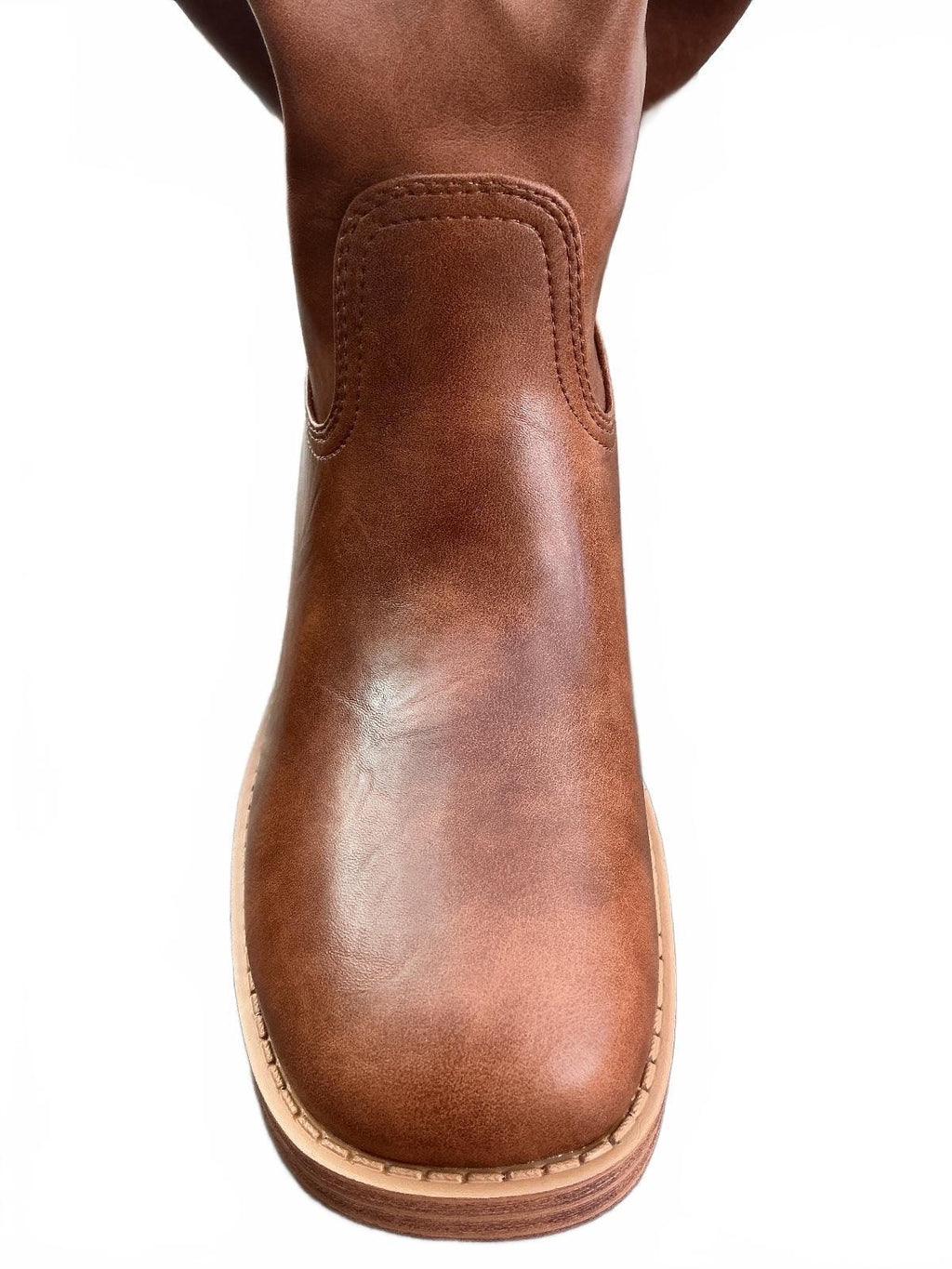 DOEYC Knee-High Boots Women’s Size 8 Camel Striped Block Heel Pull-On