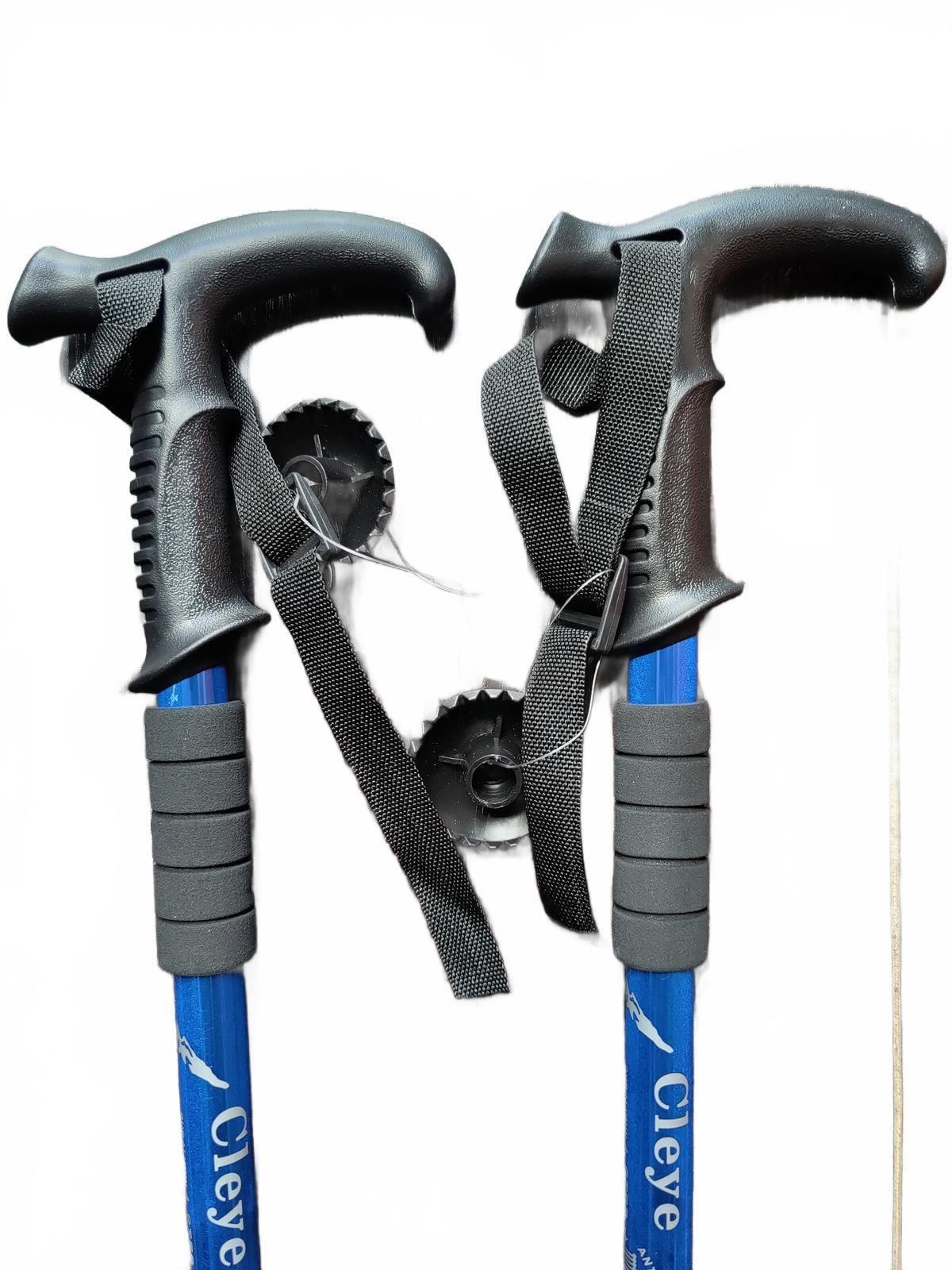 Pair of Cleye Adjustable Trekking Poles Blue Anti-Shock Hiking Sticks One Size