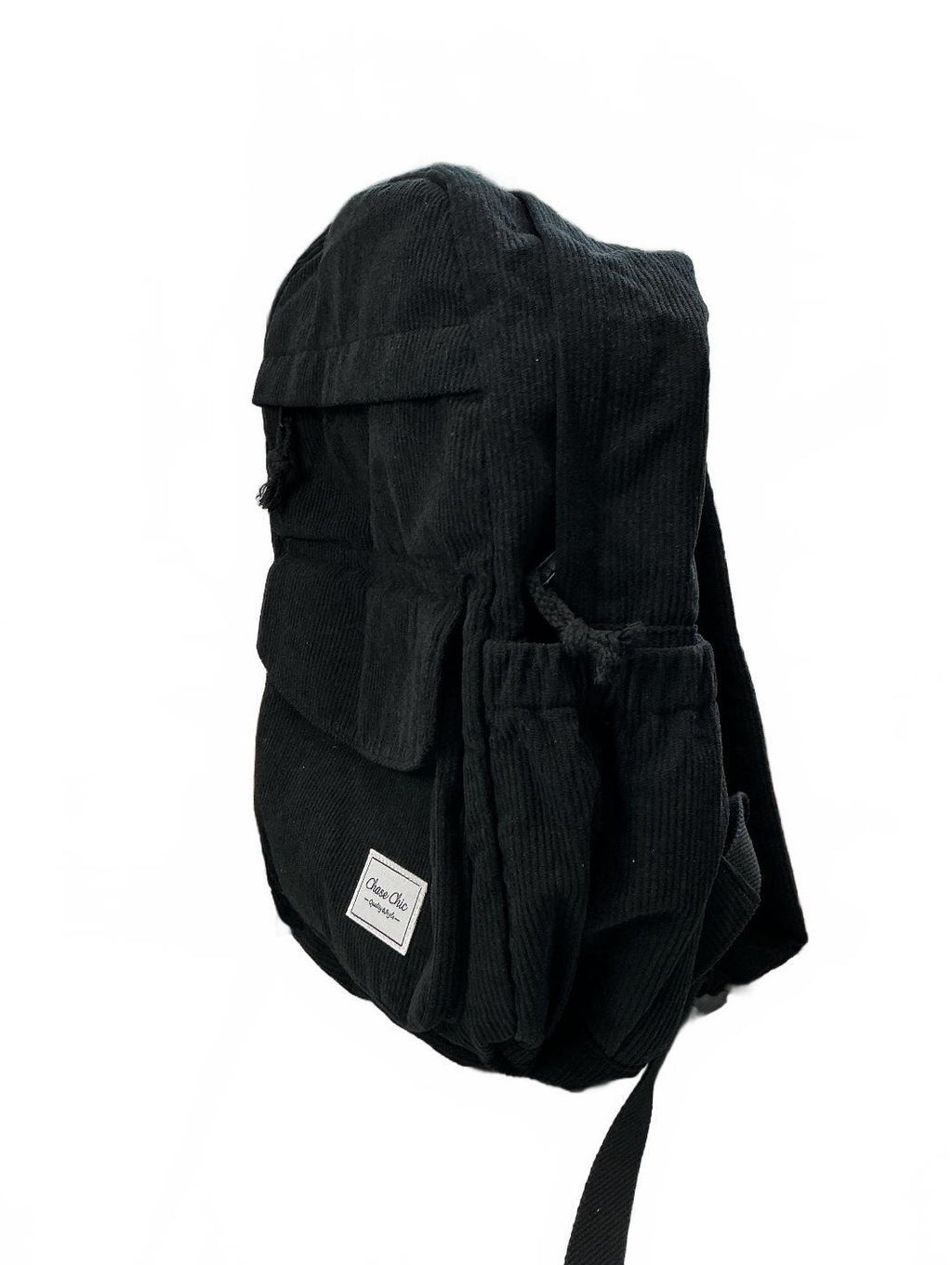 Chase Chic Corduroy Backpack with Front Pockets Black New
