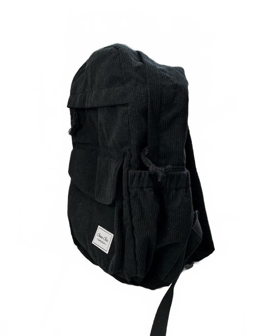 Chase Chic Corduroy Backpack with Front Pockets Black New