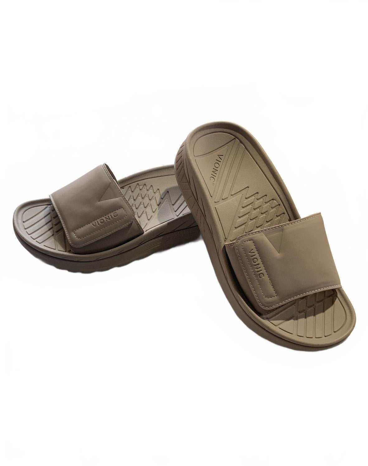 Vionic Beige Slide Sandals Size 6.5 Comfortable Supportive Footbed Shoes