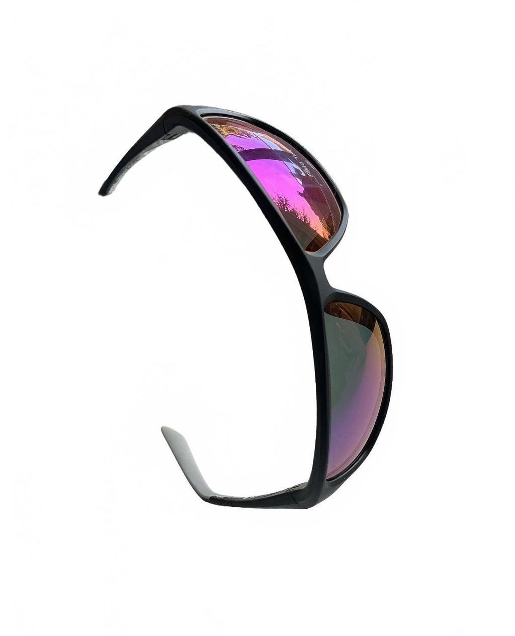 Nike Adrenaline 22 E sunglasses in matte black pink-mirrored field tint lenses.