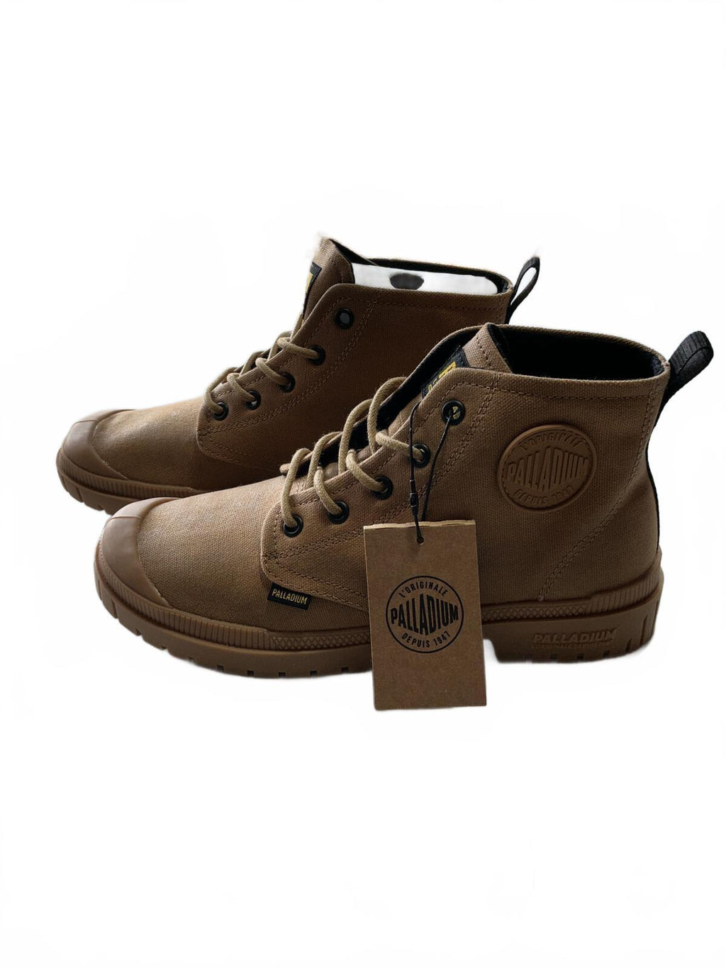 Palladium Ladies Tan Canvas Boots Size 5.5 Comfortable Durable Outdoor Style