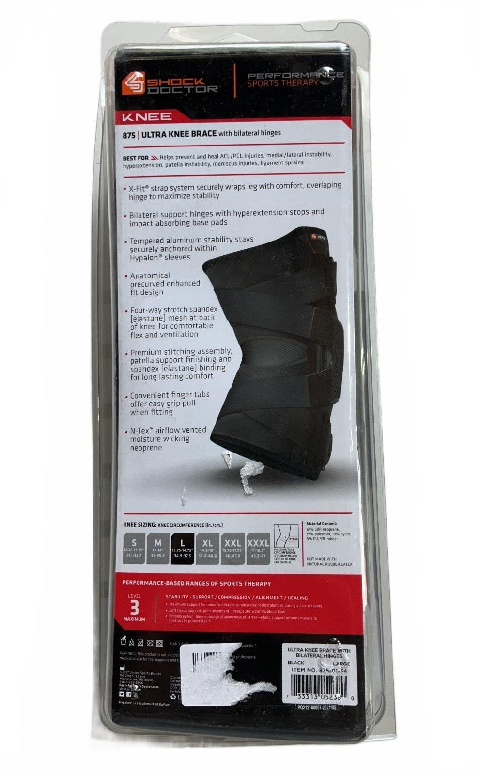Shock Doctor Ultra Knee Brace with Bilateral Hinges Size L Black Support