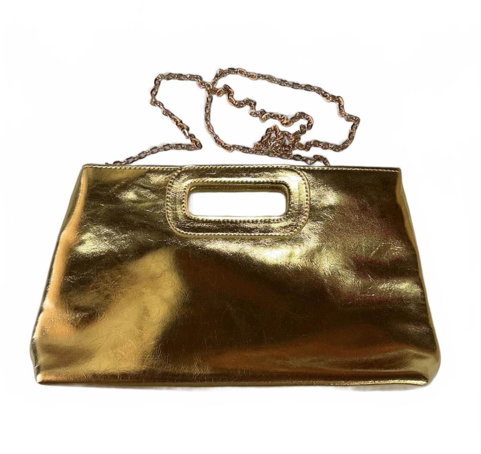 Gold Metallic Evening Clutch Bag with Chain Strap
