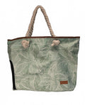 Leke Women's Tote Bag Green Leaf Pattern Rope Handles Stylish Summer Beach Bag