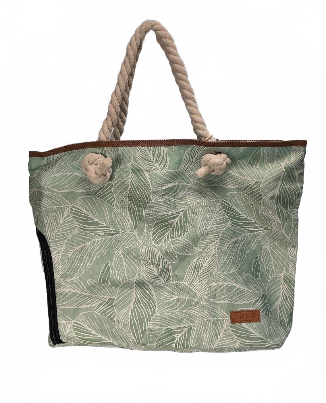 Leke Women's Tote Bag Green Leaf Pattern Rope Handles Stylish Summer Beach Bag