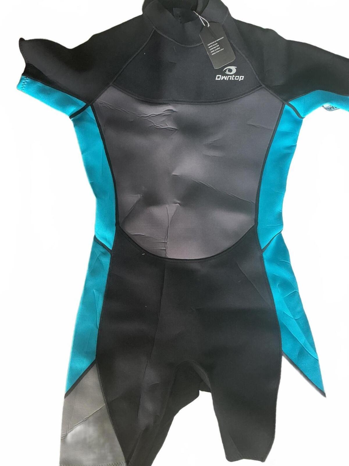 Owntop Short Sleeve Neoprene Wetsuit Size XXL Black and Blue Swimwear