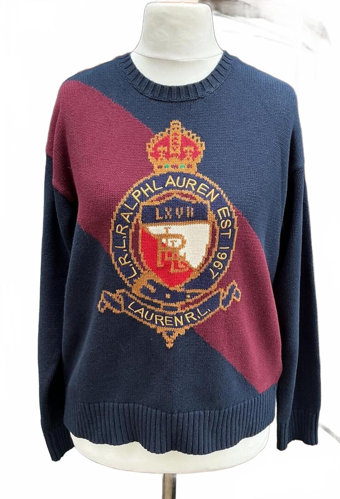 Ralph Lauren Navy and Burgundy Crest Sweater Size Regular M Stylish Knitwear