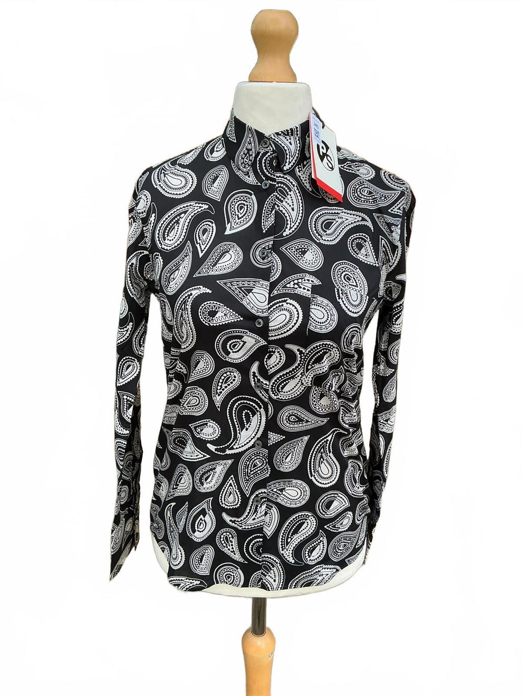 Paul Smith Black and White Paisley Print Long Sleeve Top Size Small