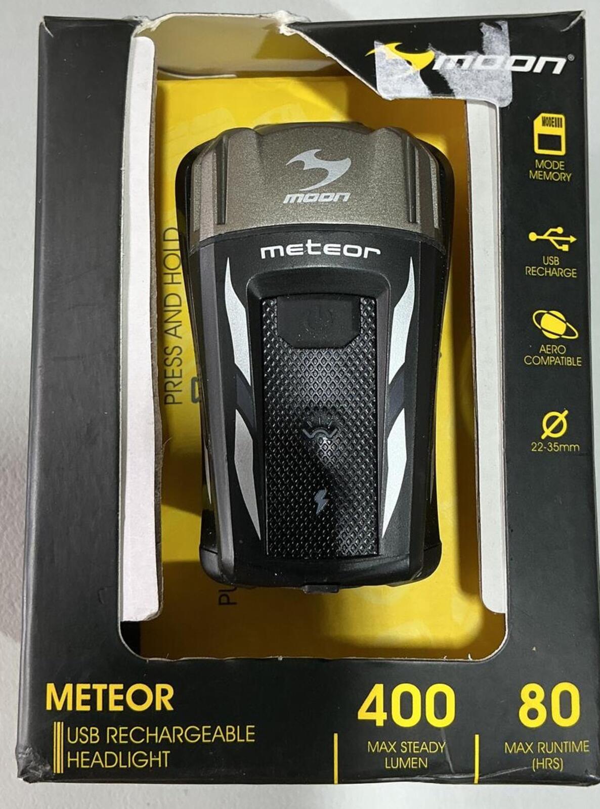 Moon Meteor USB Rechargeable Bike Headlight 400 Lumens 80m Boxed