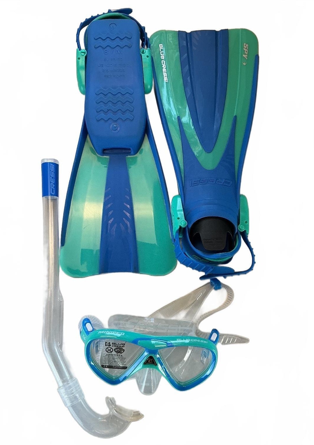 Blue Cressi Seashell Kids S/M Snorkeling Set Age 2-5 Years Green Adjustable Str