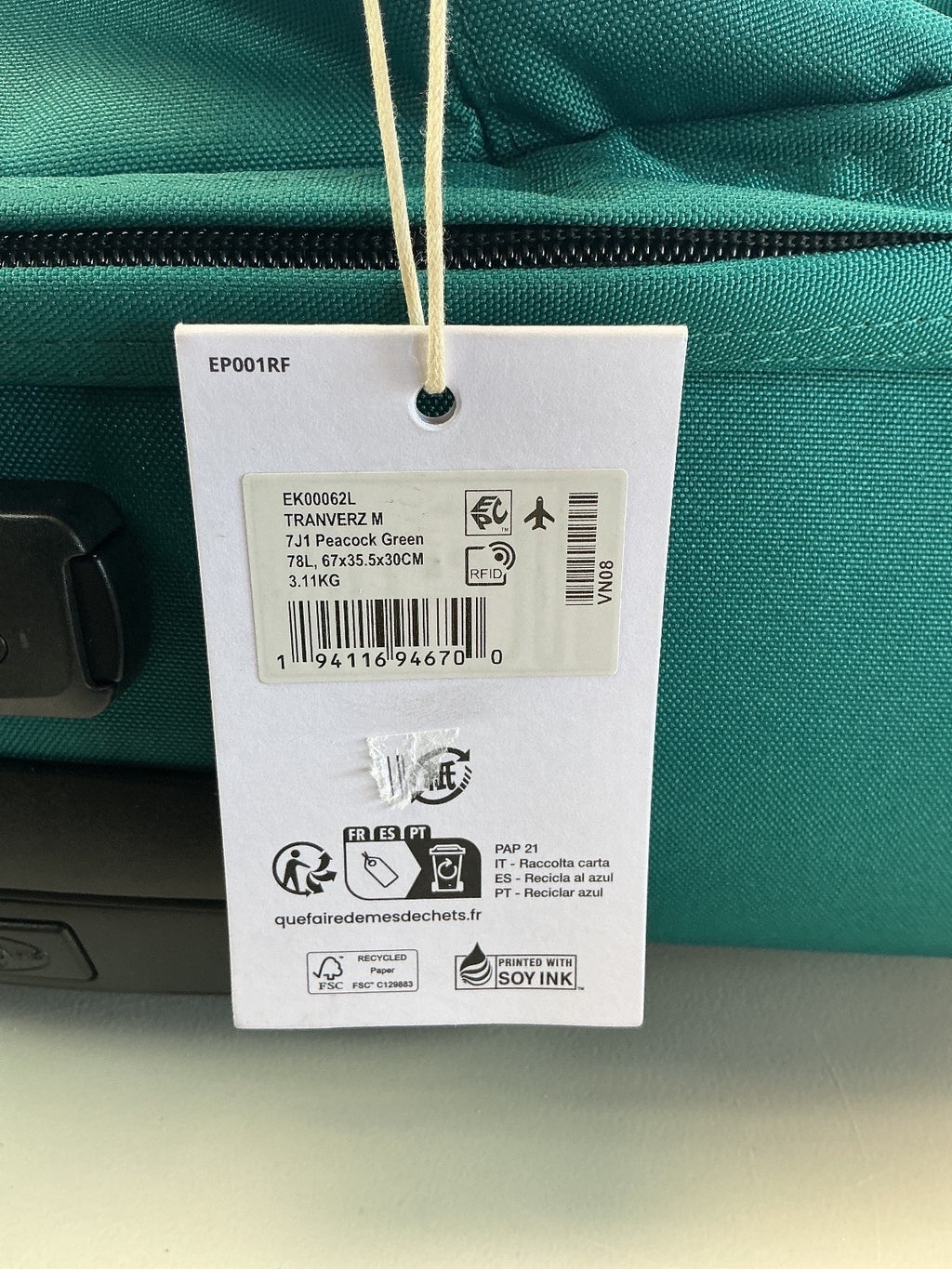 Eastpak Tranverz M 78L Green Travel Suitcase