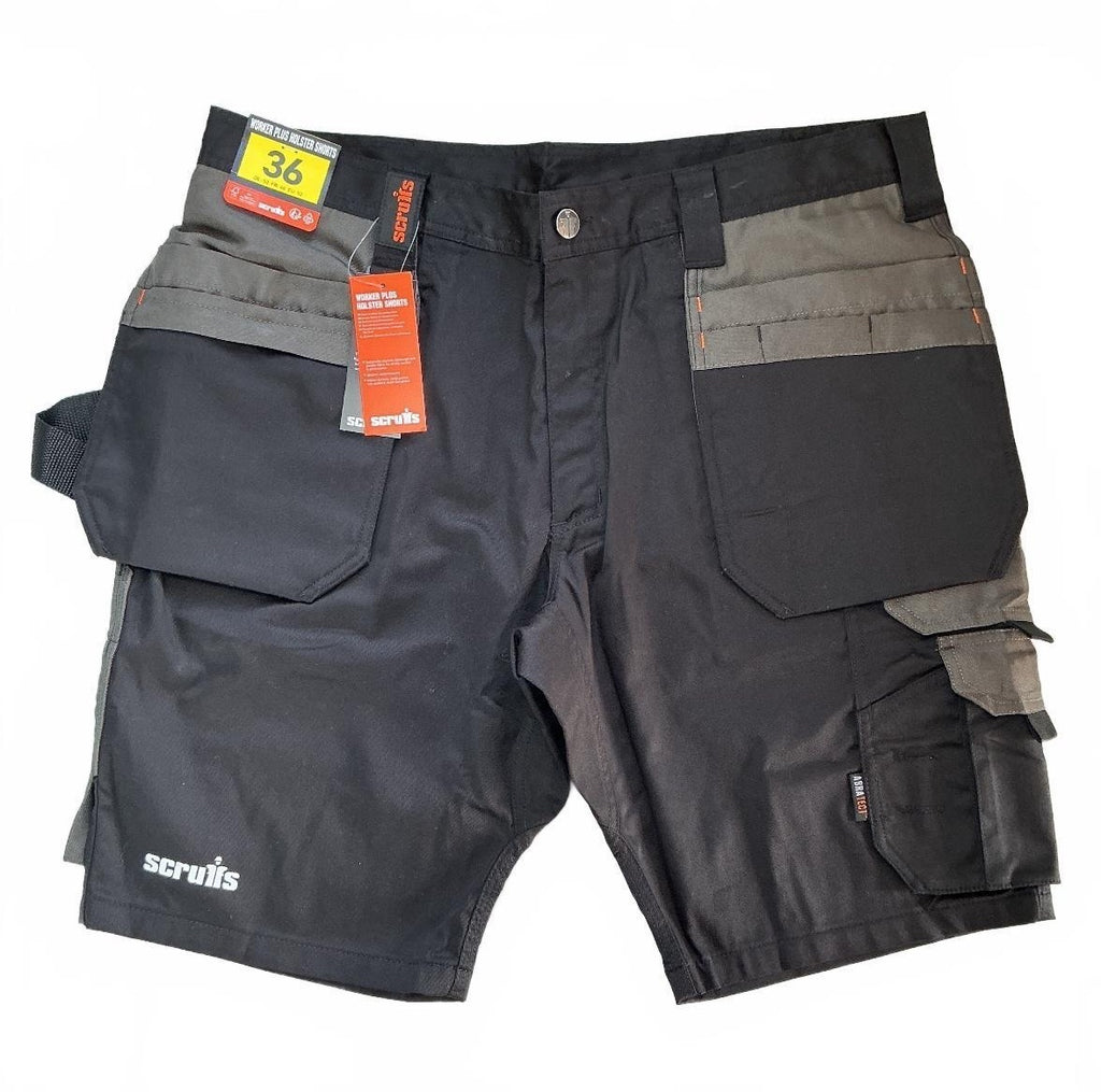 Scruffs Worker Plus Holster Shorts Men Size 36 Black Durable Lightweight