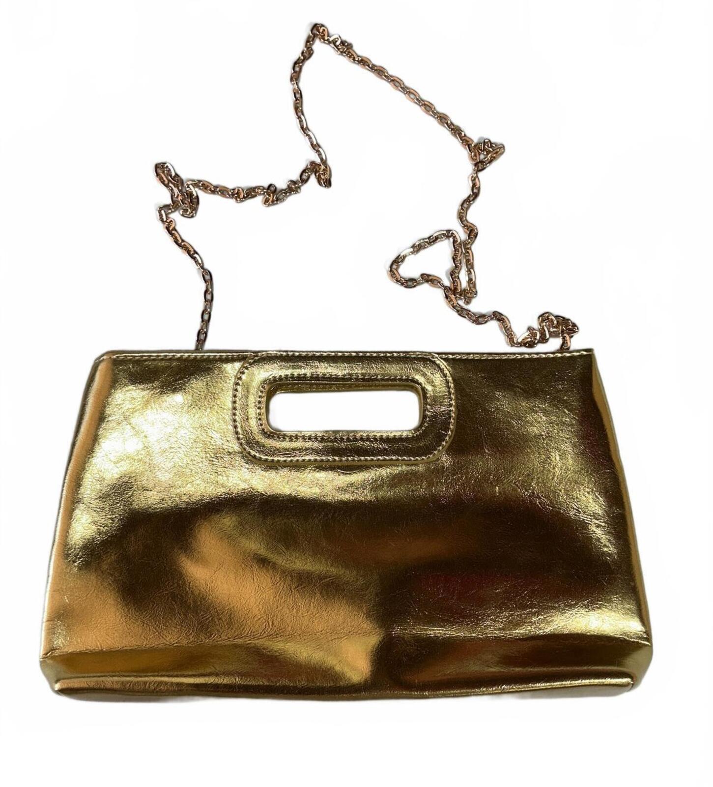 Gold Metallic Evening Clutch Bag with Chain Strap