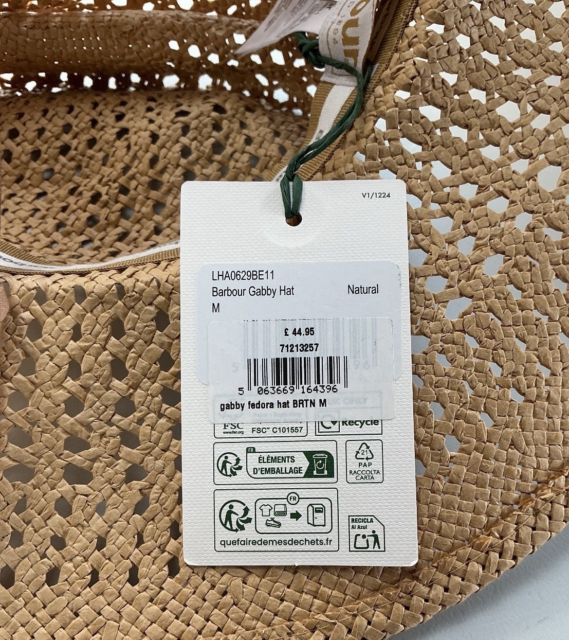 Barbour Gabby Natural Fedora Hat Medium M
