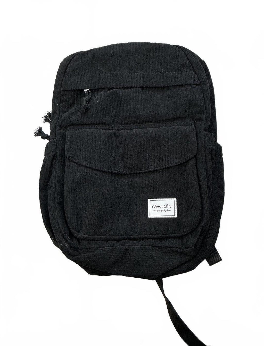 Chase Chic Corduroy Backpack with Front Pockets Black New