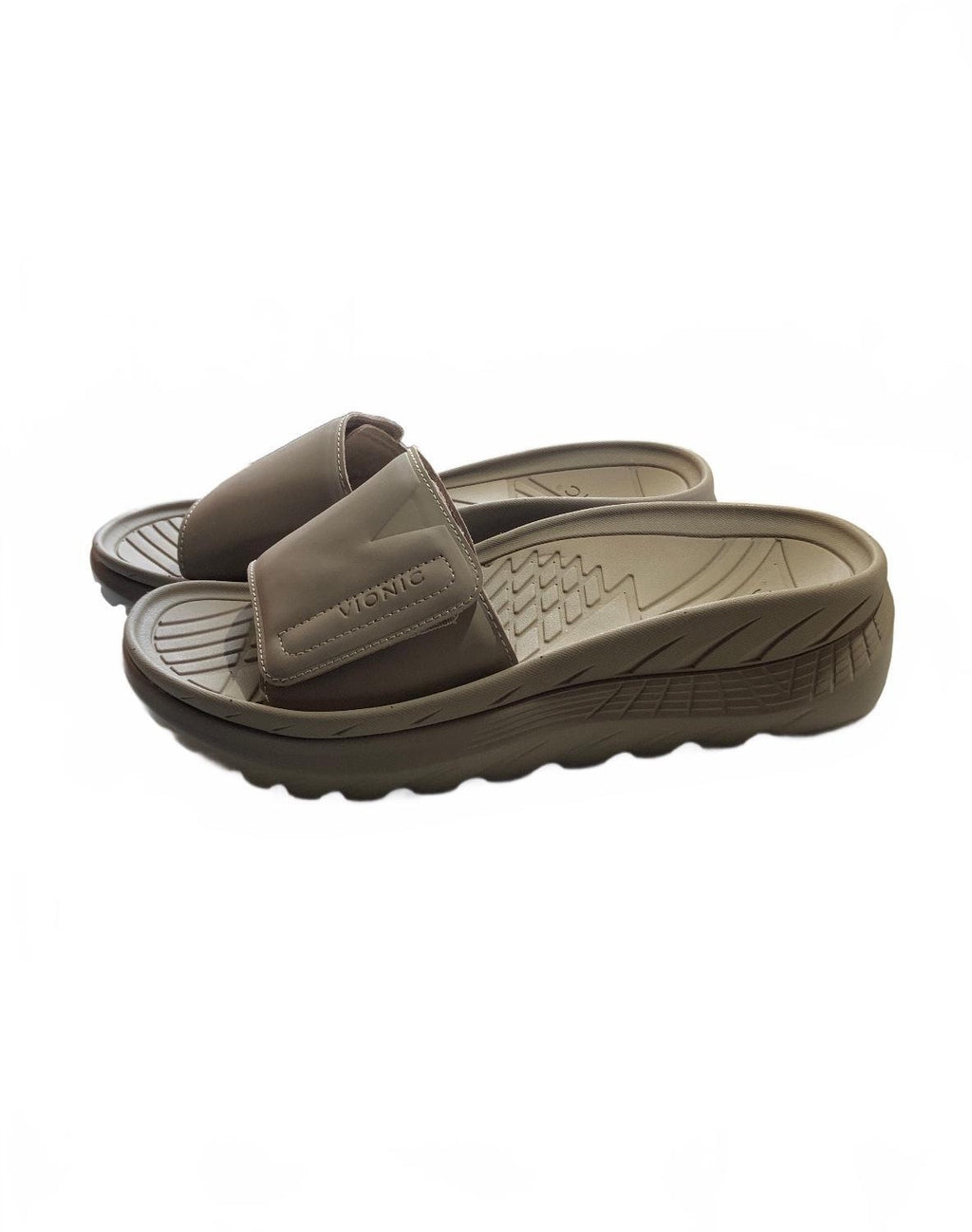 Vionic Beige Slide Sandals Size 6.5 Comfortable Supportive Footbed Shoes