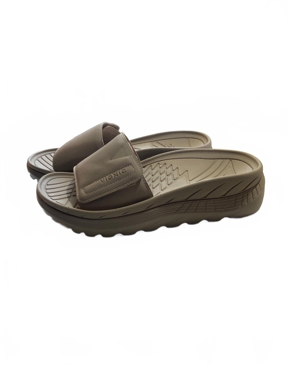 Vionic Beige Slide Sandals Size 6.5 Comfortable Supportive Footbed Shoes