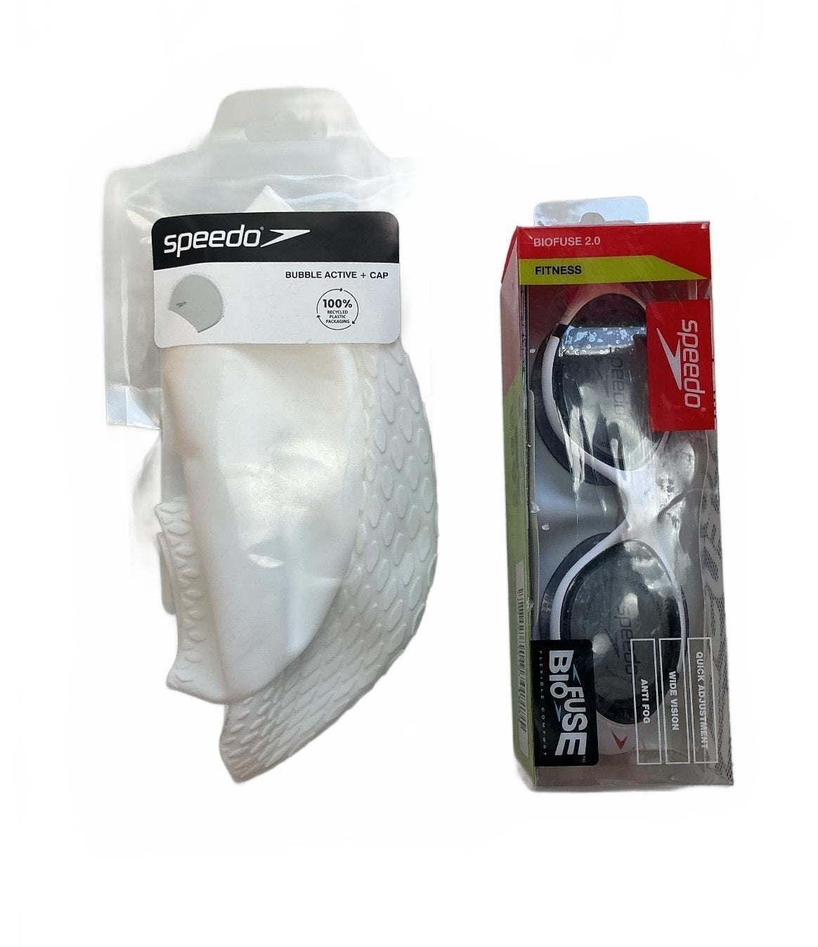*NEW* Speedo Bubble Active + Cap and Biofuse 2.0 Fitness Goggles Size Medium