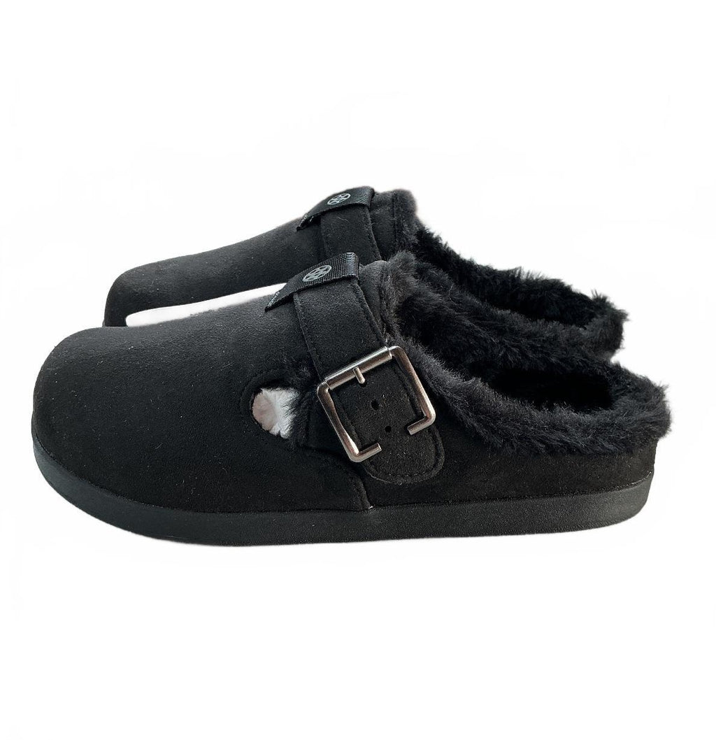 Sisttke Winter Clogs Women's Size 39 Uk 6 Black Suede Adjustable Strap Faux Fur