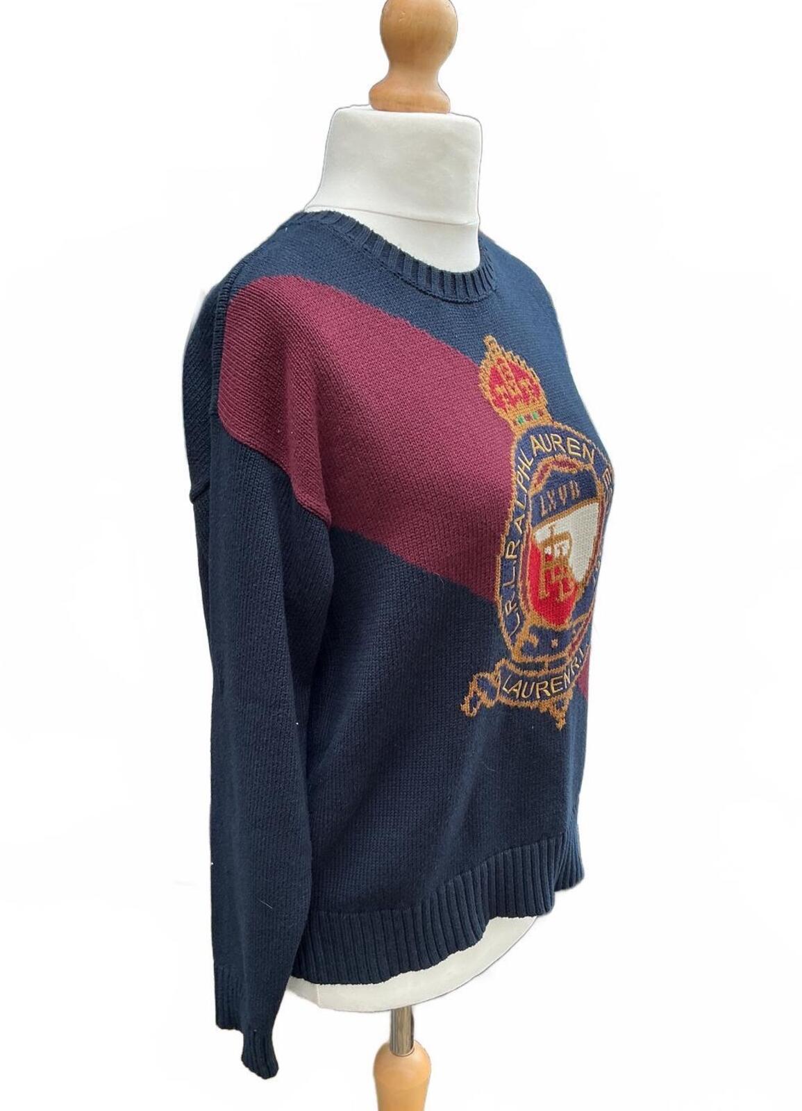 Ralph Lauren Navy and Burgundy Crest Sweater Size Regular M Stylish Knitwear