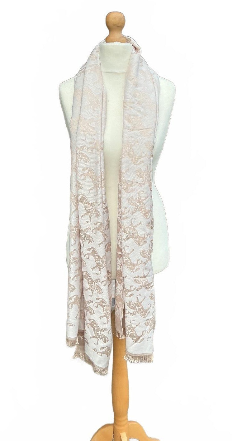 Paul Costelloe Dressage Women's Beige Horse Pattern Shawl Wrap Large Size