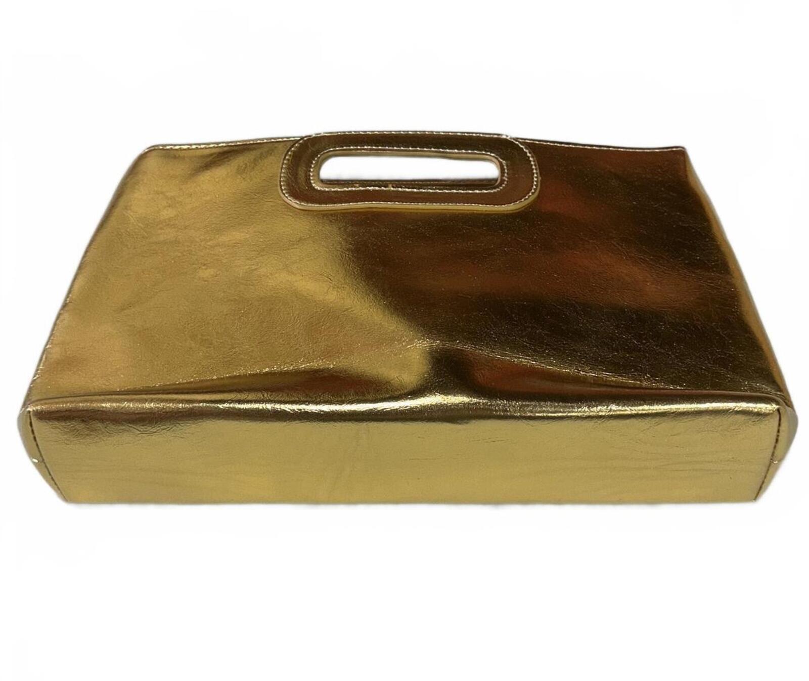 Gold Metallic Evening Clutch Bag with Chain Strap