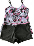Regular XL Floral Print Sports Tankini with Black Shorts Swimwear Set
