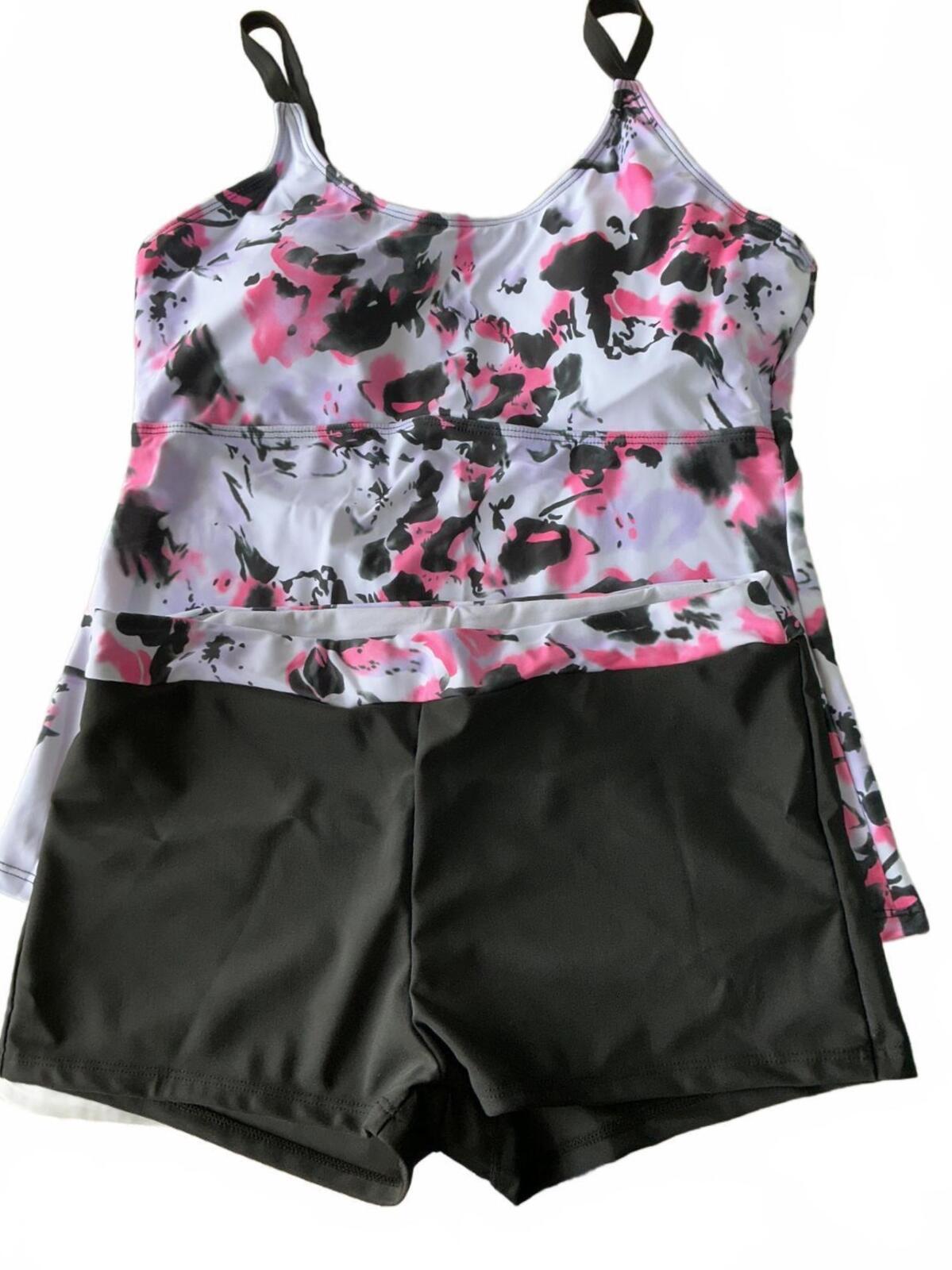 Regular XL Floral Print Sports Tankini with Black Shorts Swimwear Set