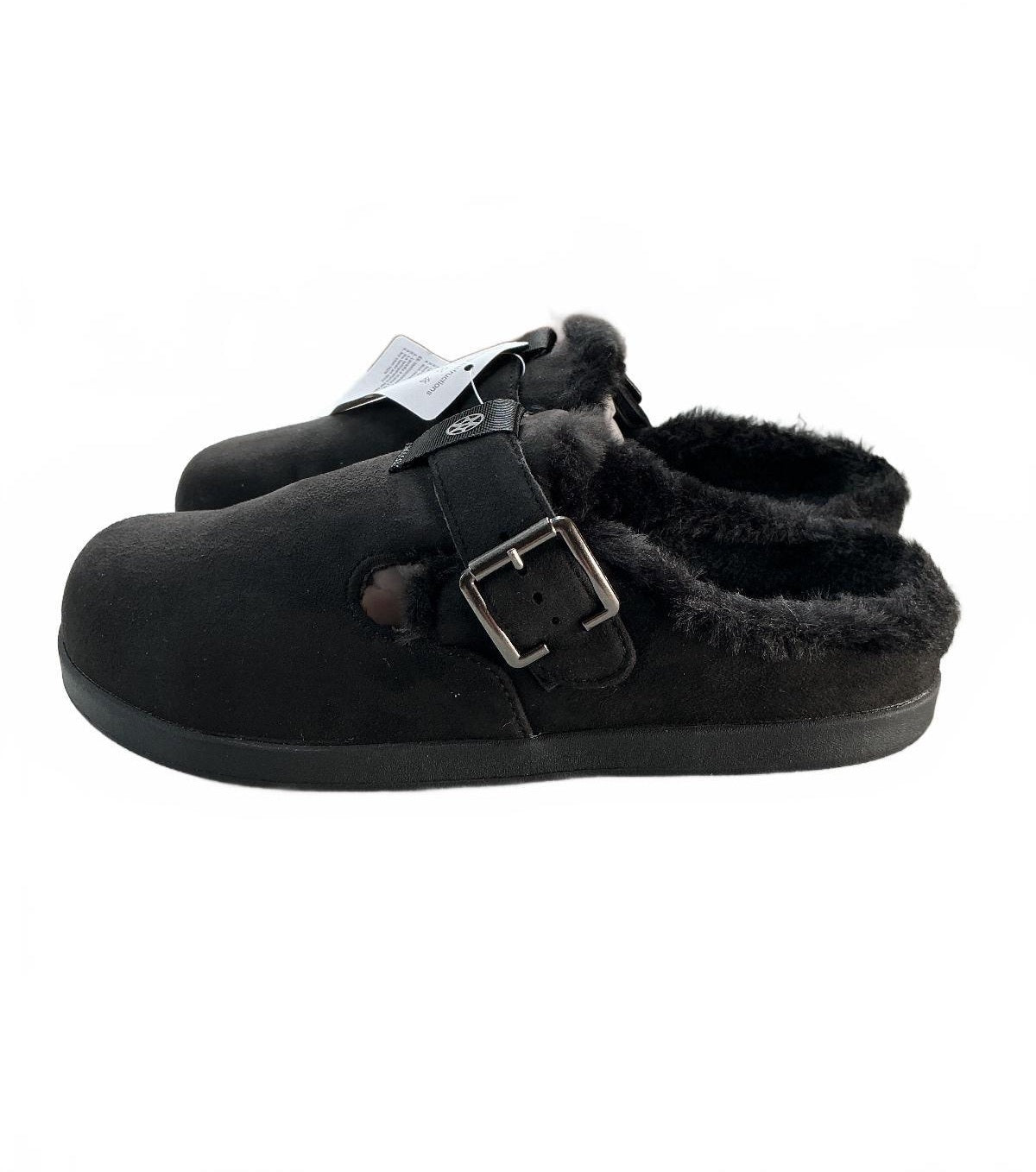 Sisttke Winter Clogs Women's Size 7.5 Black Suede Adjustable Strap Faux Fur